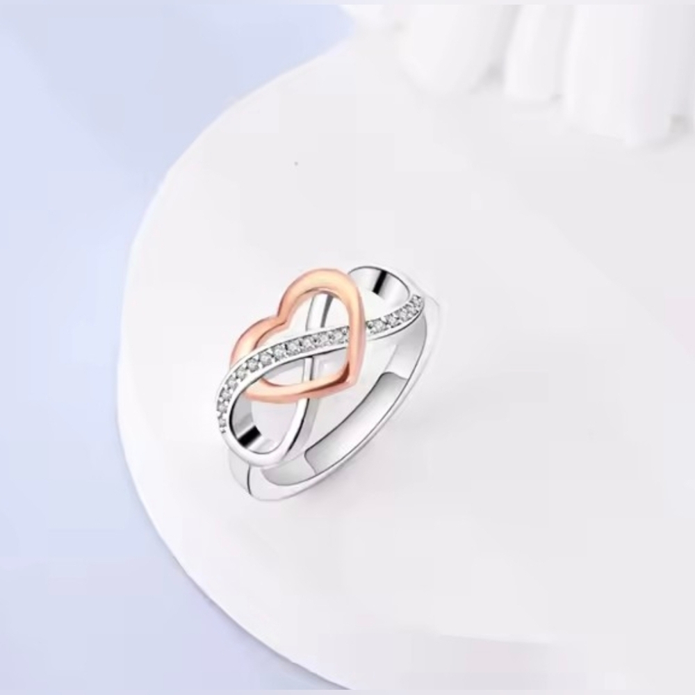 925 Sterling Silver and Rose Gold Heart Infinity Ring